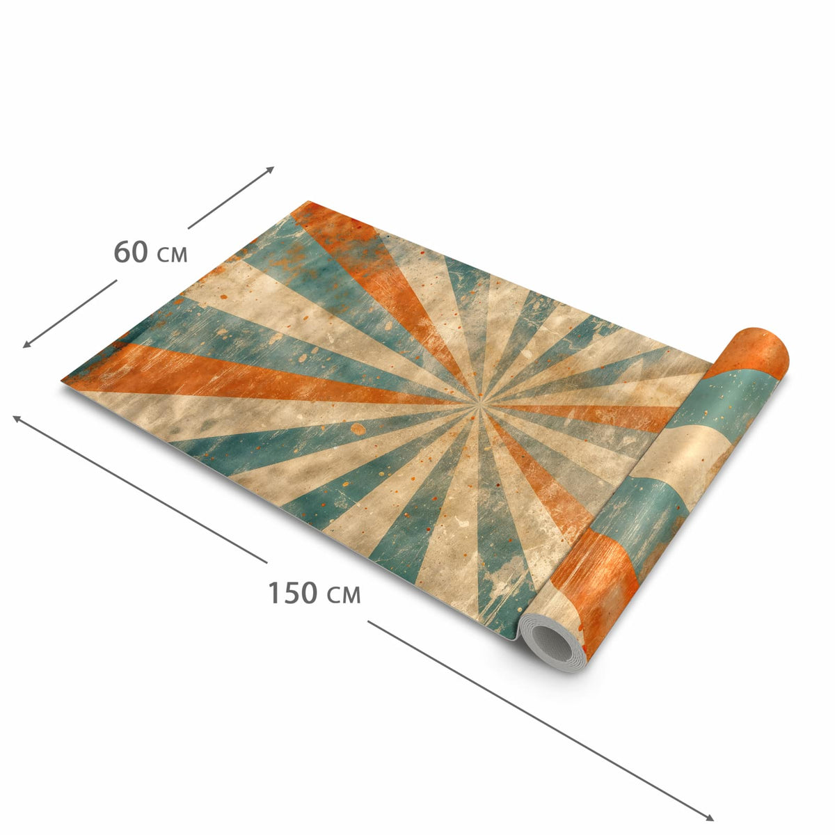 Fleckenresistenter Küchenteppich mit Motiv Retro Strahlen Design in der Grösse 60x120 cm