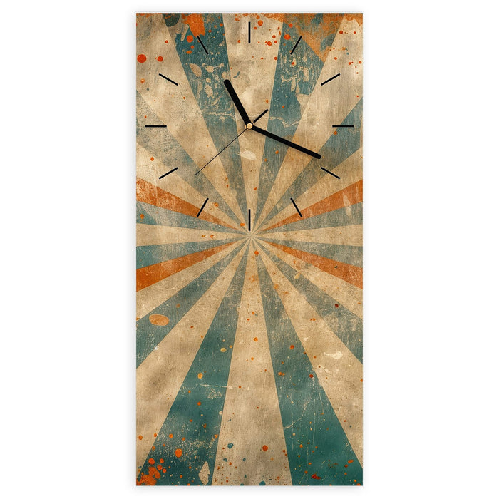 Wanduhr Retro Strahlen Design aus Glas – Hochformat 30 × 60 cm mit Ziffernblatt Linie