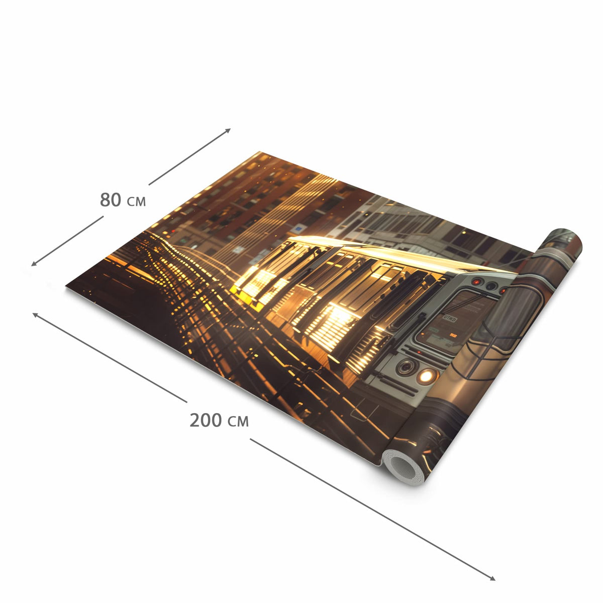 Küchenteppich mit Motiv Stadtzug Sonnenuntergang in der Grösse 60x120 cm für sichere Aufbewahrung