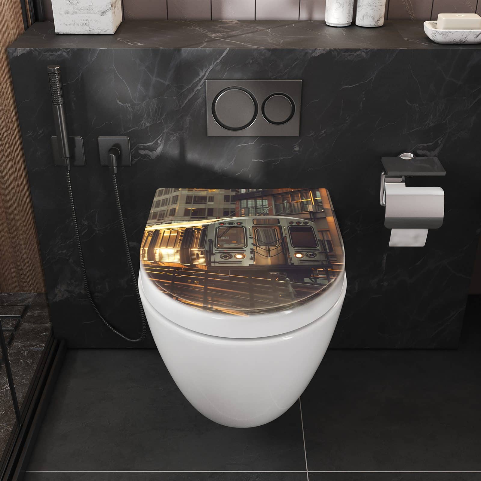 WC-Sitz mit Absenkautomatik Stadtzug Sonnenuntergang