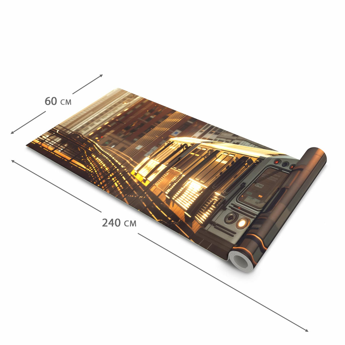 Waschbarer Küchenläufer mit Motiv Stadtzug Sonnenuntergang in der Grösse 60x120 cm für Ordnung