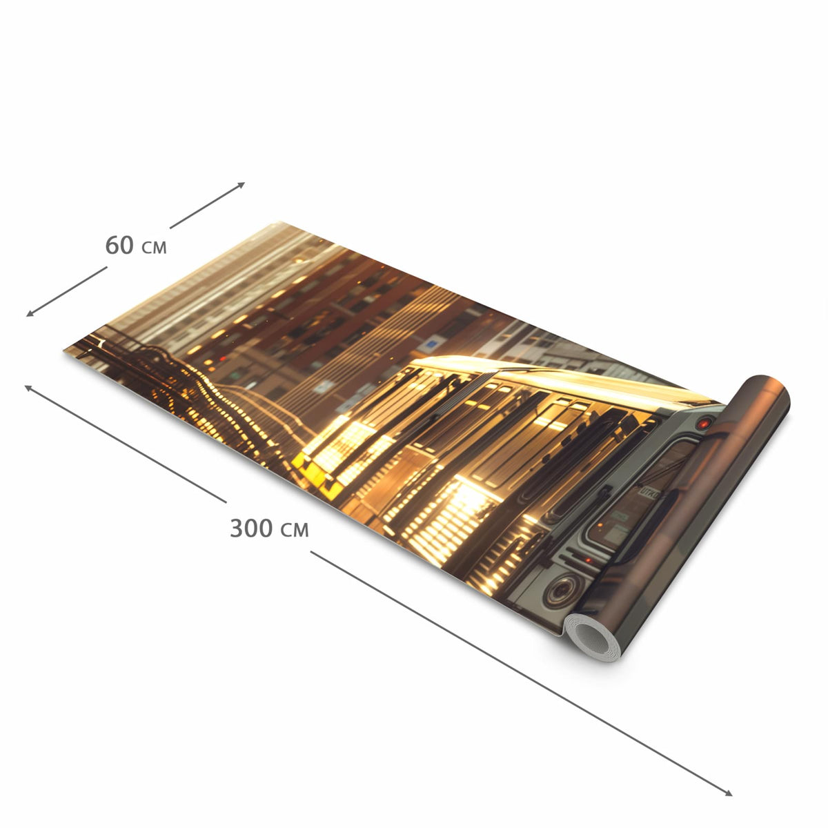 Farbbeständiger abwaschbarer Küchenläufer mit Motiv Stadtzug Sonnenuntergang in der Größe 60x120 cm