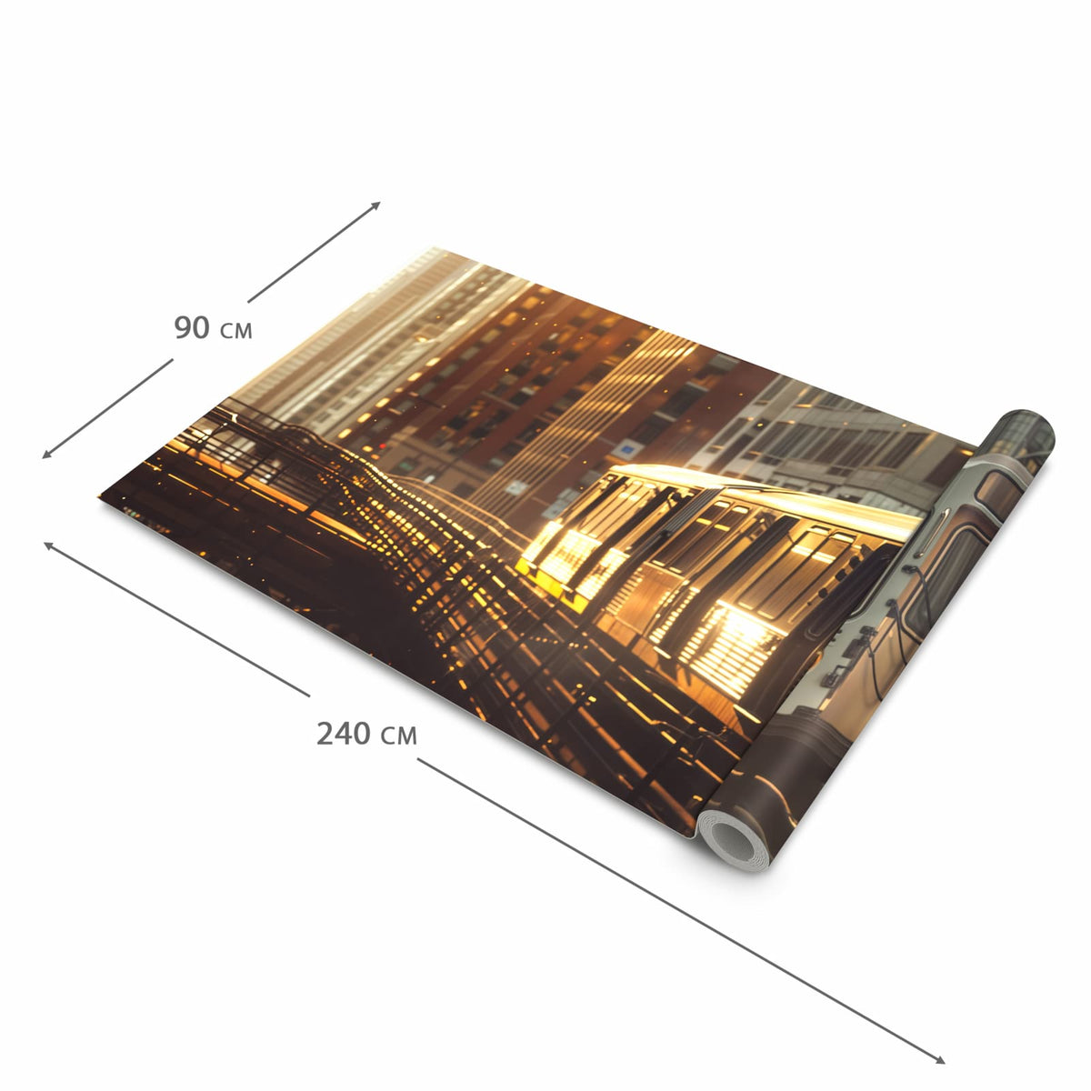 Komfortabler Küchenteppich mit Motiv Stadtzug Sonnenuntergang in der Grösse 60x120 cm