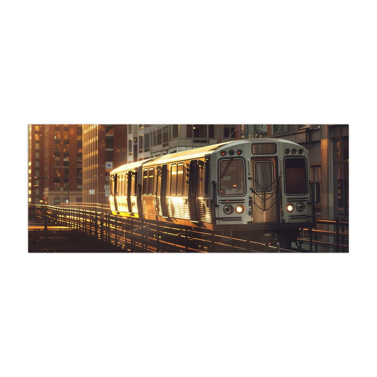 Küchenrückwand aus Glas Hochbahn im Abendlicht im Hochformat, Motiv bildfüllend von vorn