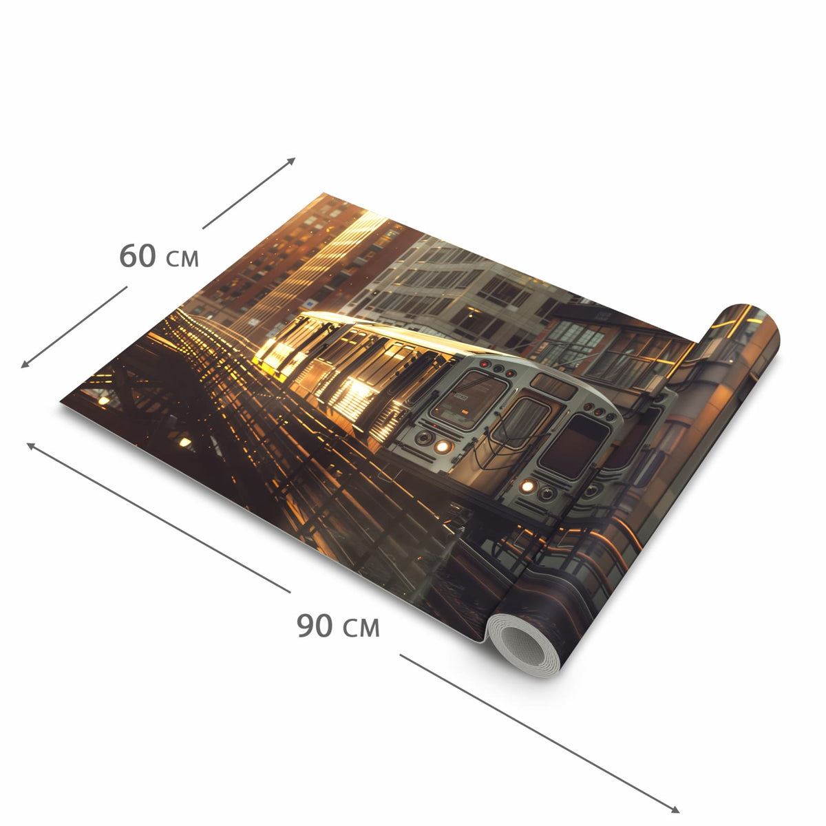 Formstabiler abwaschbarer Küchenteppich mit Motiv Stadtzug Sonnenuntergang in der Grösse 60x120 cm