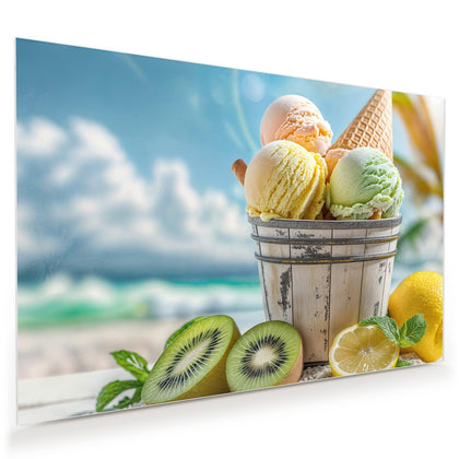 Wandbild mit dem Motiv Eiskugeln im Holzeimer