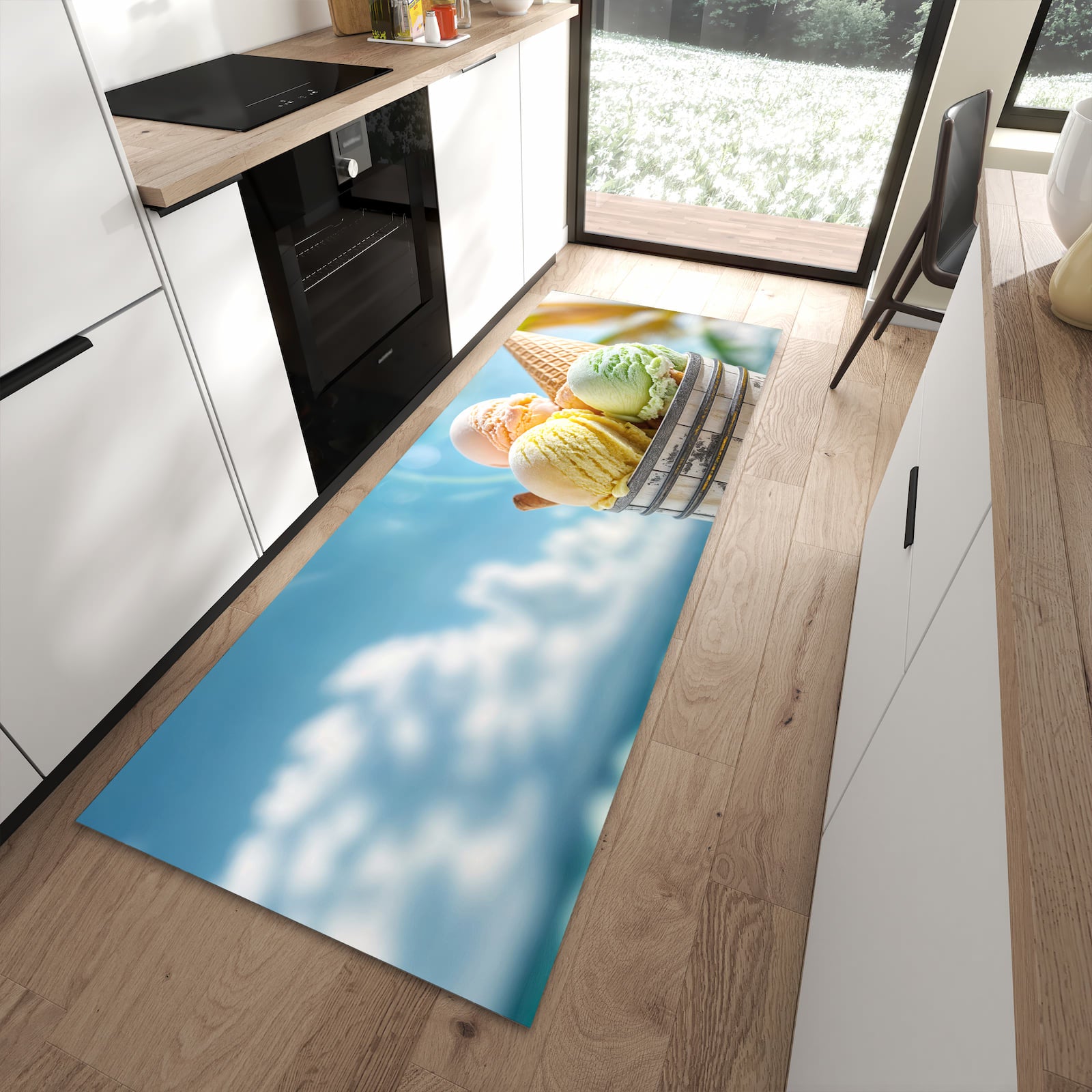 Pflegeleichter Küchenteppich mit Motiv Eis von Sommerliches in moderner Küche