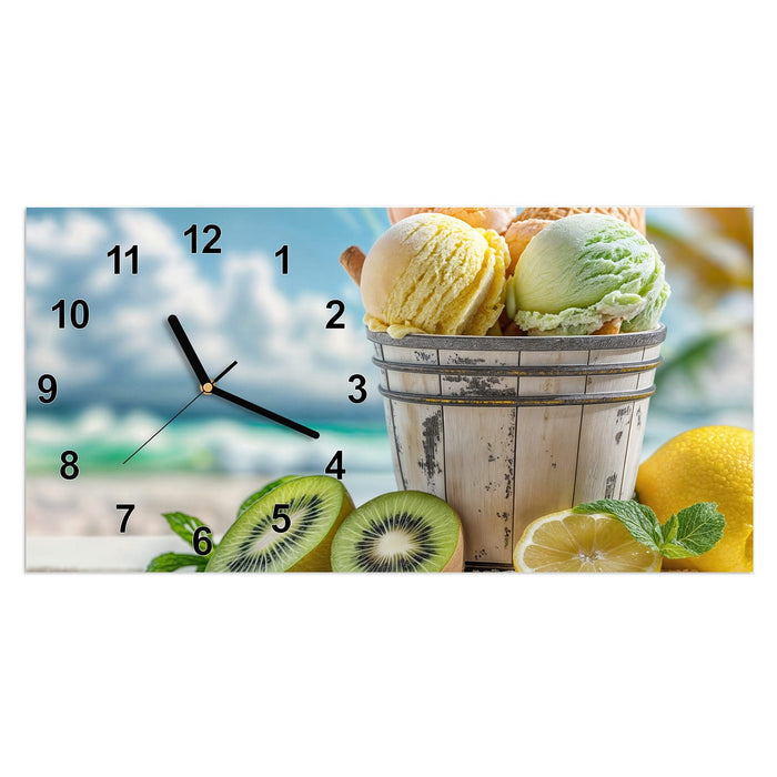 Wanduhr Buntes Strandeis aus Glas – Querformat 60 × 30 cm mit Ziffernblatt Modern