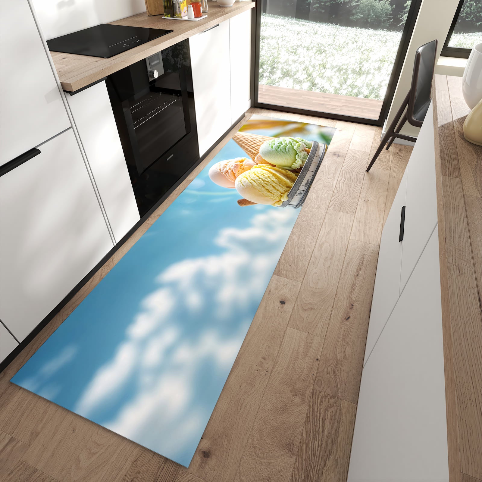 Geruchsneutraler waschbarer Küchenteppich mit Motiv Eis von Sommerliches in moderner Küche