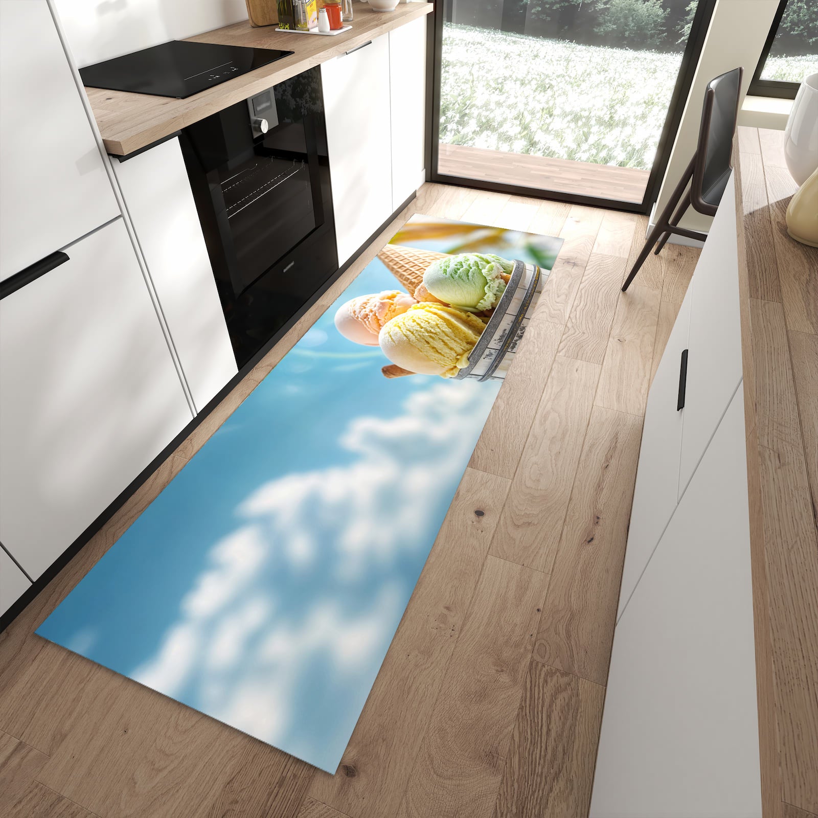 Schmutzabweisender Küchenteppich mit Motiv Eis von Sommerliches in moderner Küche