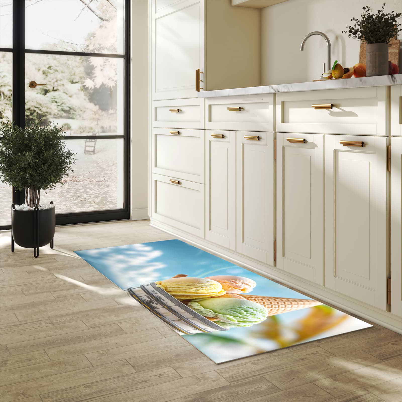 Bodenläufer mit Motiv Eis von Sommerliches für angenehme Haptik in heller Küche