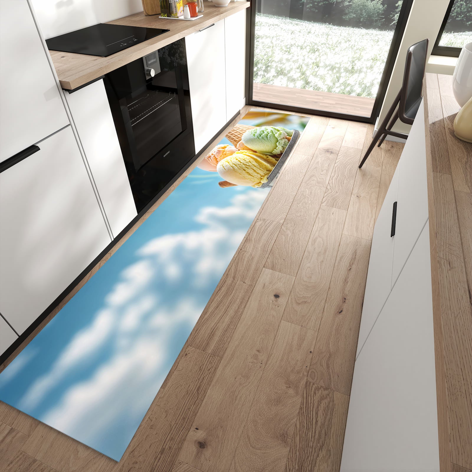 Rutschfester Küchenteppich mit Motiv Eis von Sommerliches für Trittkomfort in moderner Küche