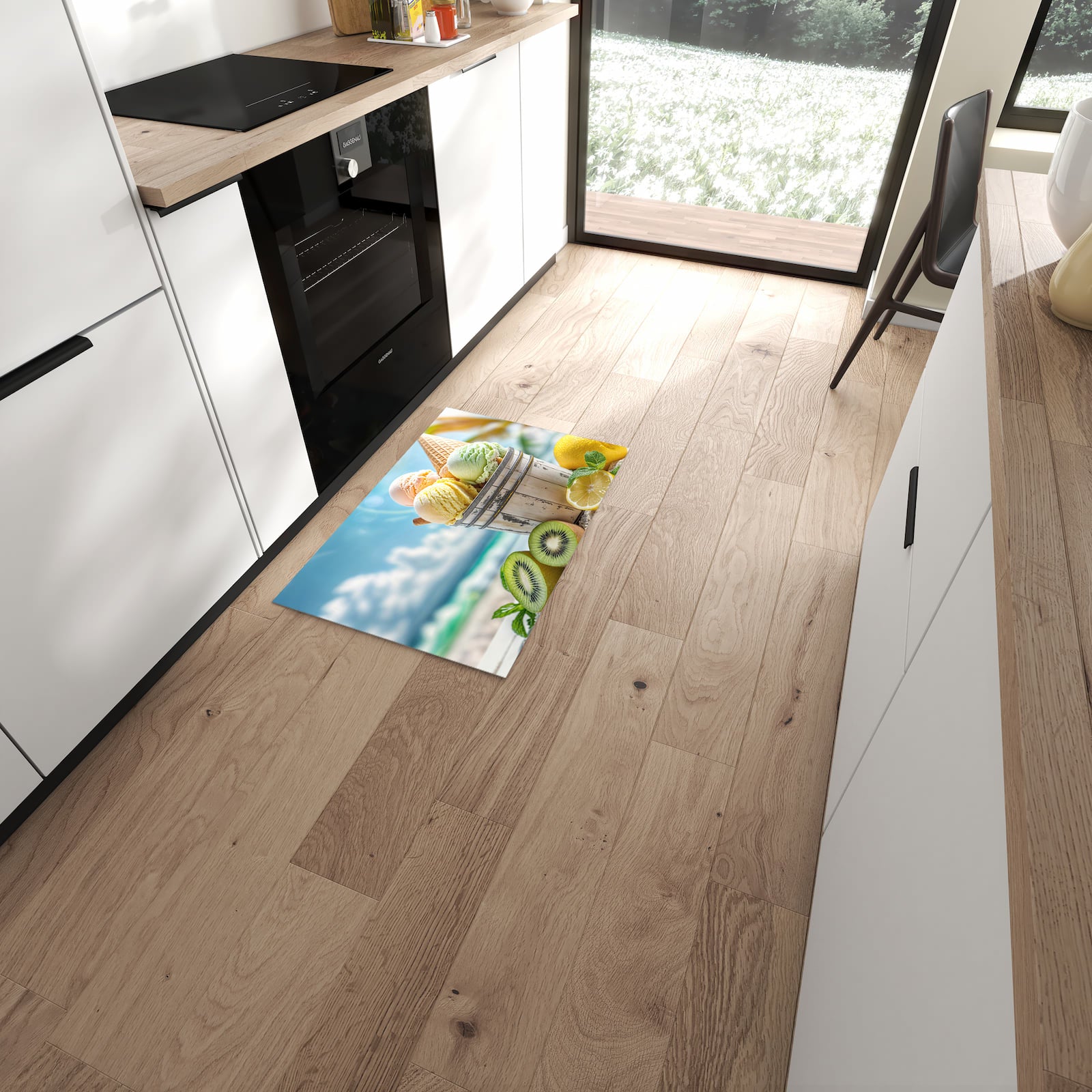 Wasserabweisender Bodenläufer mit Motiv Eis von Sommerliches in moderner Küche