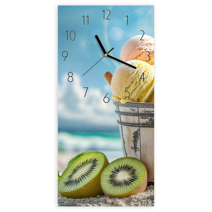Wanduhr Buntes Strandeis aus Glas – Hochformat 30 × 60 cm mit Ziffernblatt Elegant