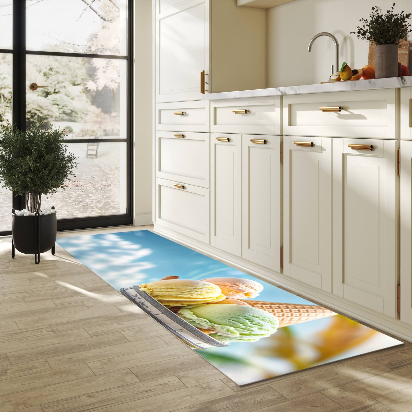 Strapazierfähiger Küchenteppich mit Motiv Eis von Sommerliches in heller Küche