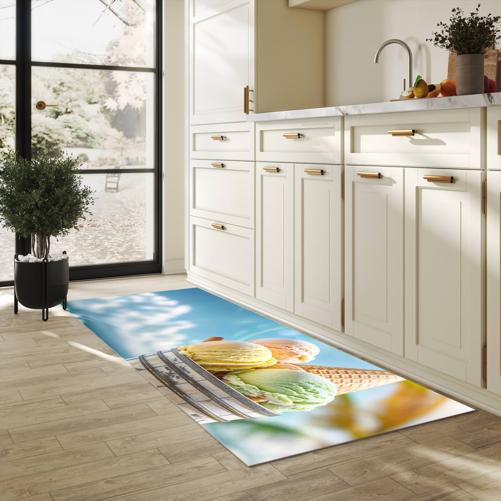 Rutschfester Küchenteppich mit Motiv Eis von Sommerliches in heller Küche