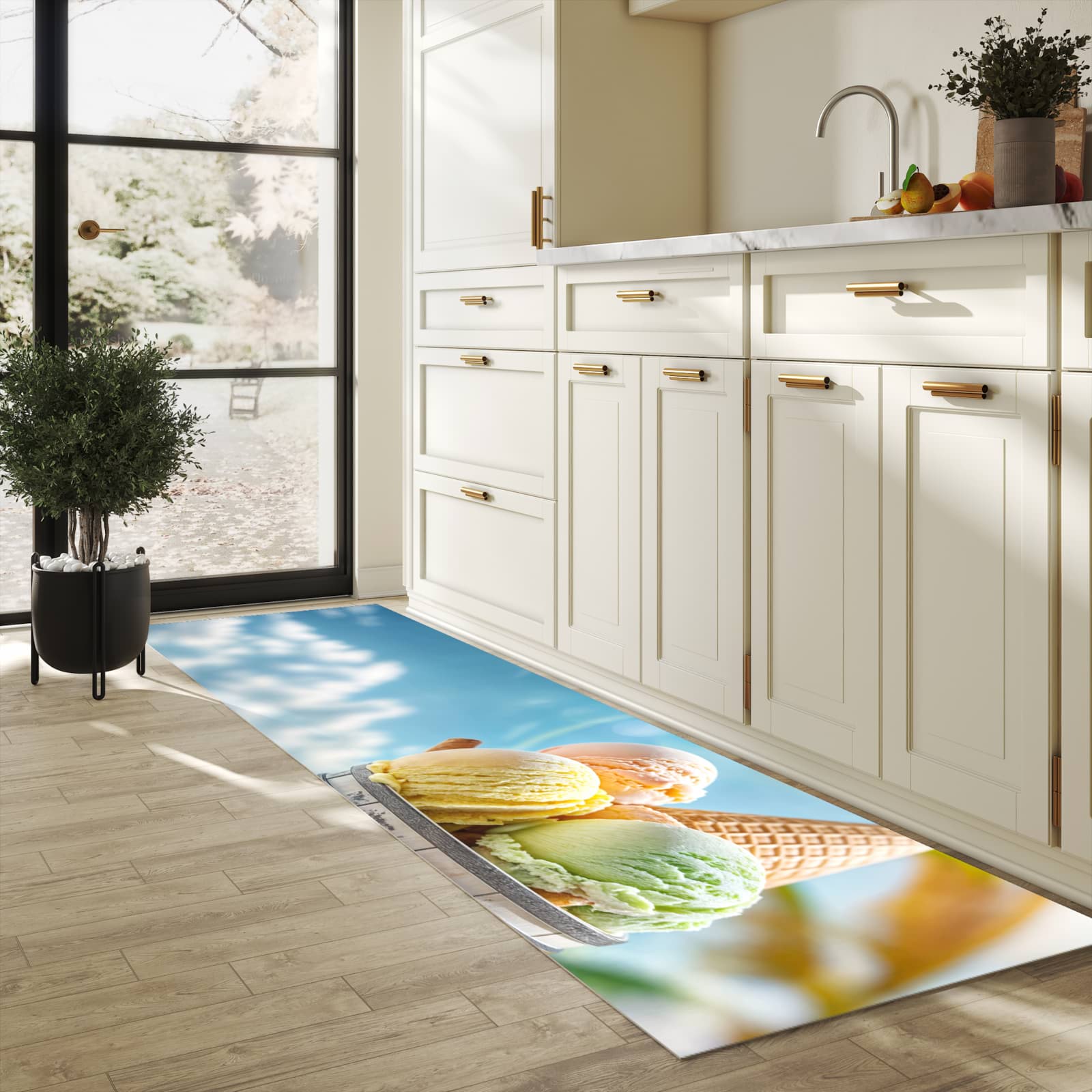 Waschbarer Küchenteppich mit Motiv Eis von Sommerliches in heller Küche