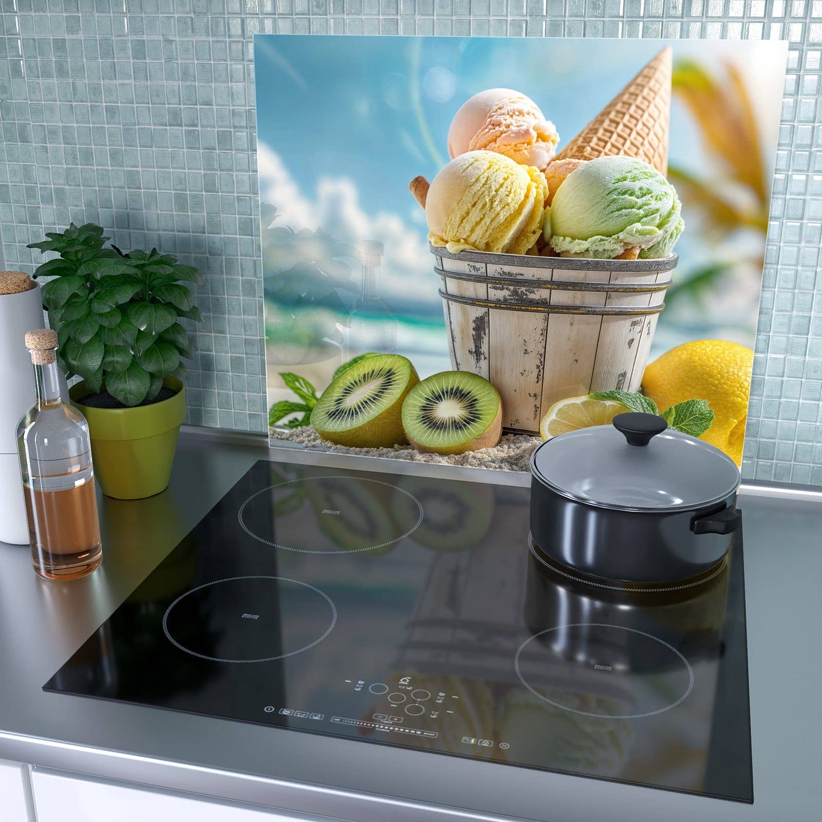 1-teilige Herdabdeckplatten für Ceranfeld mit Buntes Strandeis-Motiv als Spritzschutz