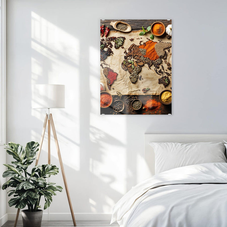 Maße Wandbild - Weltkarte aus Gewürzen - Hochformat
