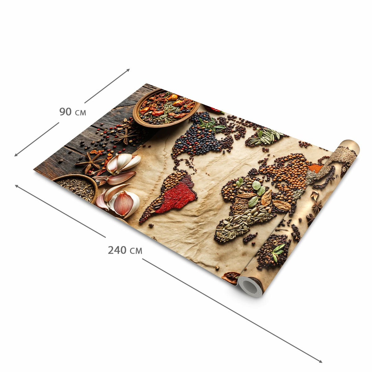 Langlebiger waschbarer Küchenläufer mit Motiv Weltkarte Vintage in der Grösse 60x120 cm