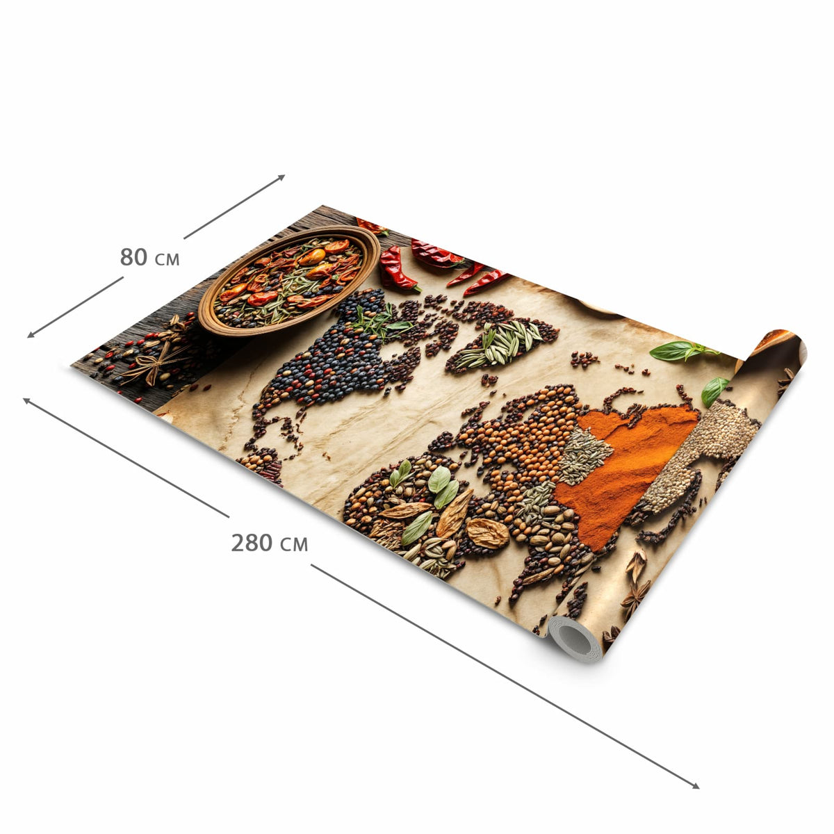 Hygienischer rutschfester Küchenläufer mit Motiv Weltkarte Vintage in der Grösse 60x120 cm