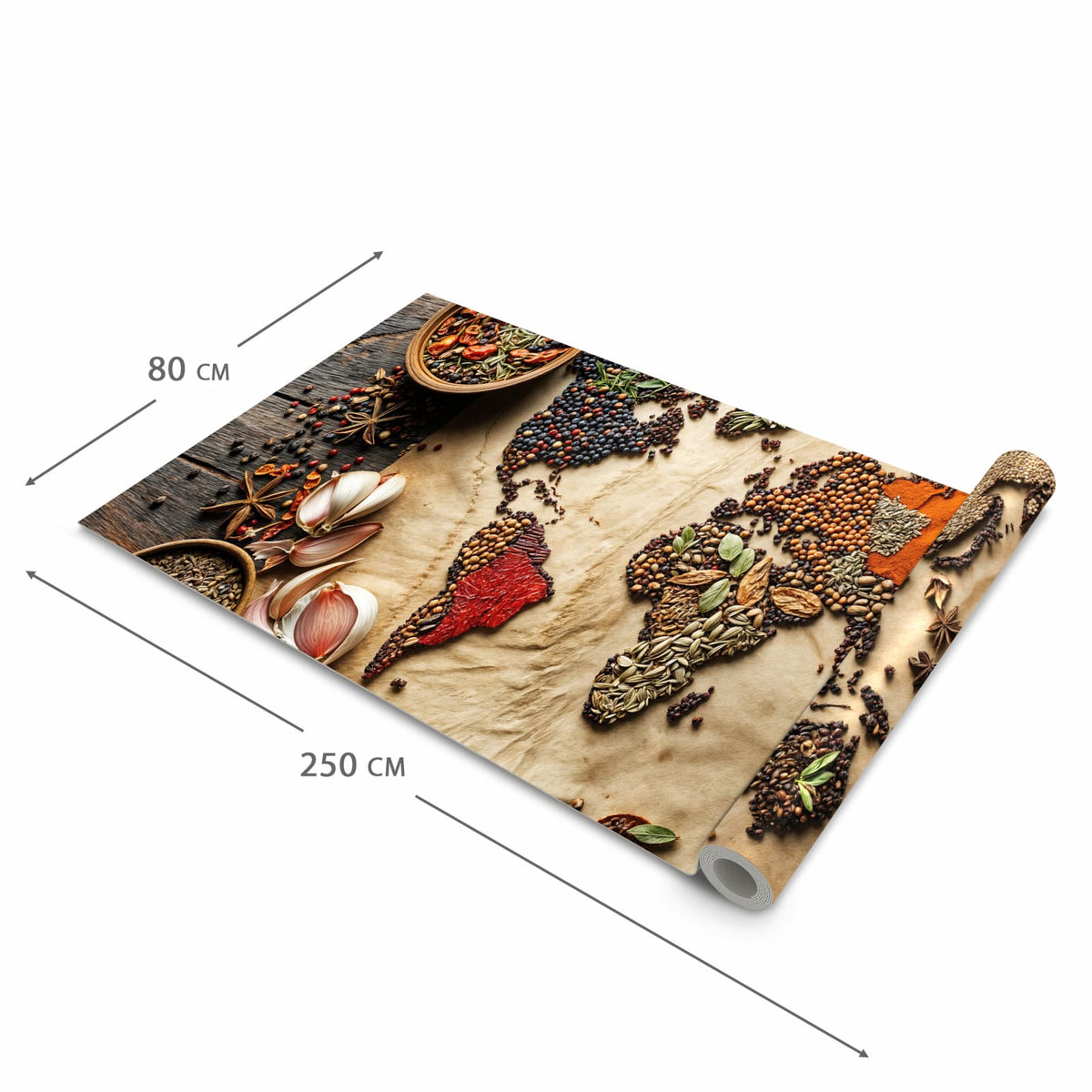 Waschbarer Küchenläufer mit Motiv Weltkarte Vintage in der Größe 60x120 cm, angenehme Haptik