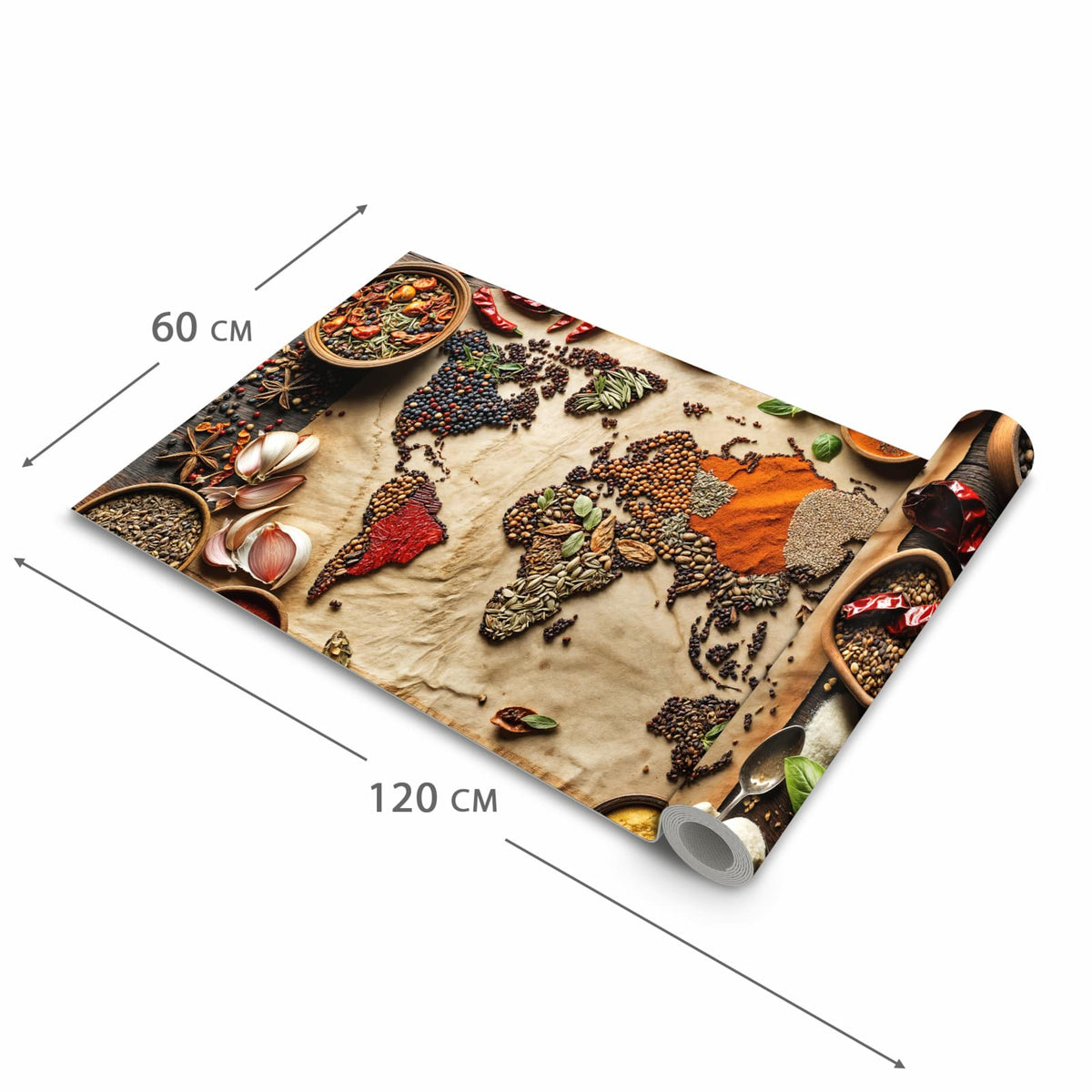 Schmutzabweisender Küchenteppich mit Motiv Weltkarte Vintage in der Grösse 60x120 cm