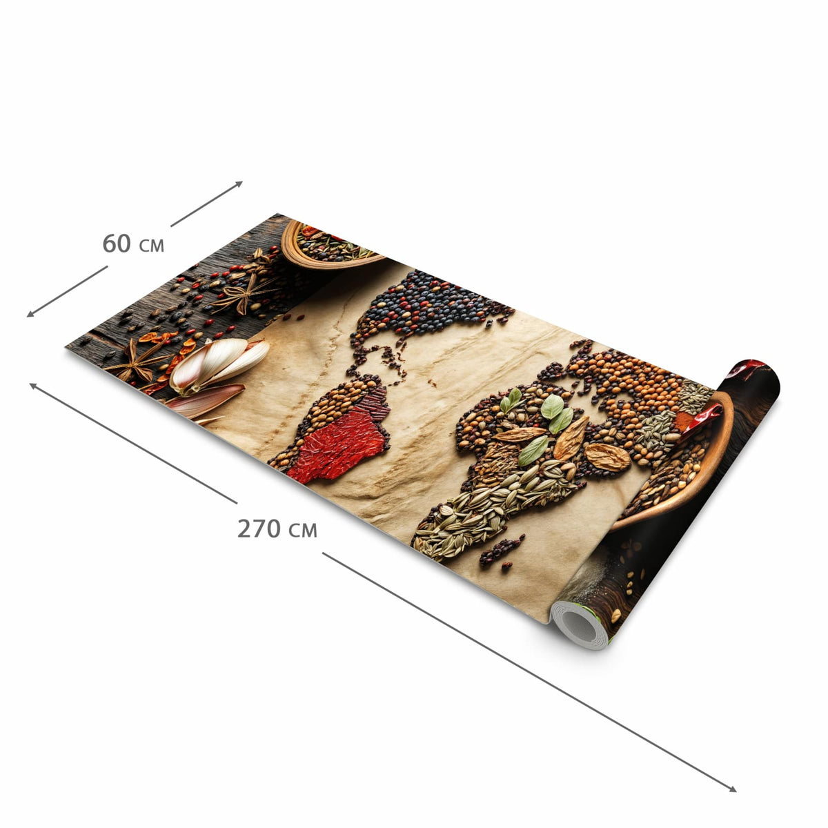 Pflegeleichter rutschfester Küchenteppich mit Motiv Weltkarte Vintage in der Grösse 60x120 cm