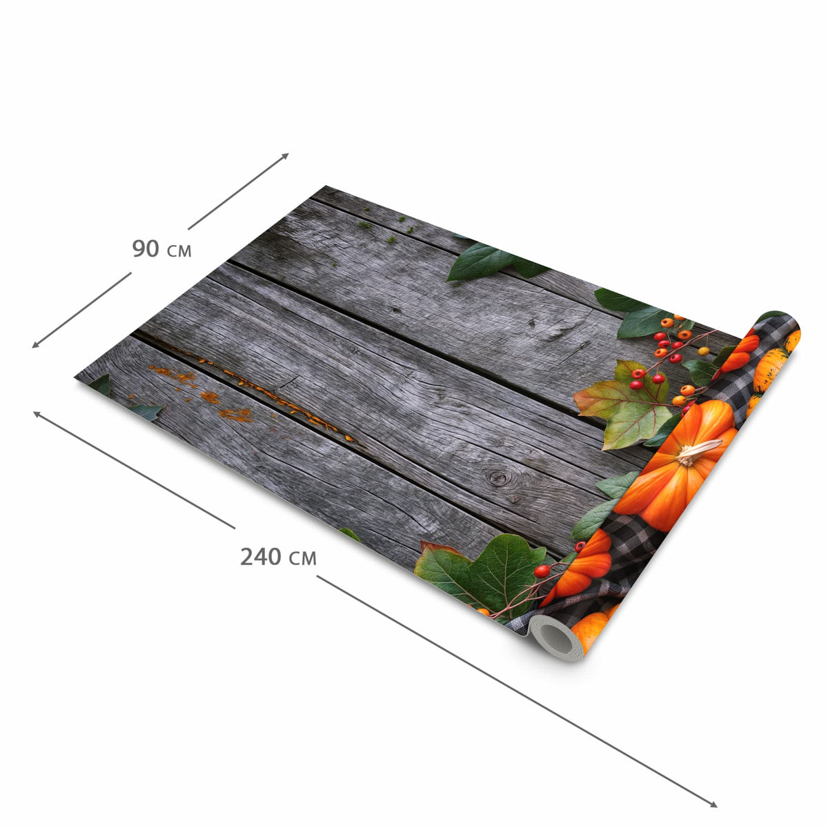 Rutschfester Küchenläufer mit Motiv Herbstlicher Kürbis in der Grösse 90x240 cm für Trittkomfort