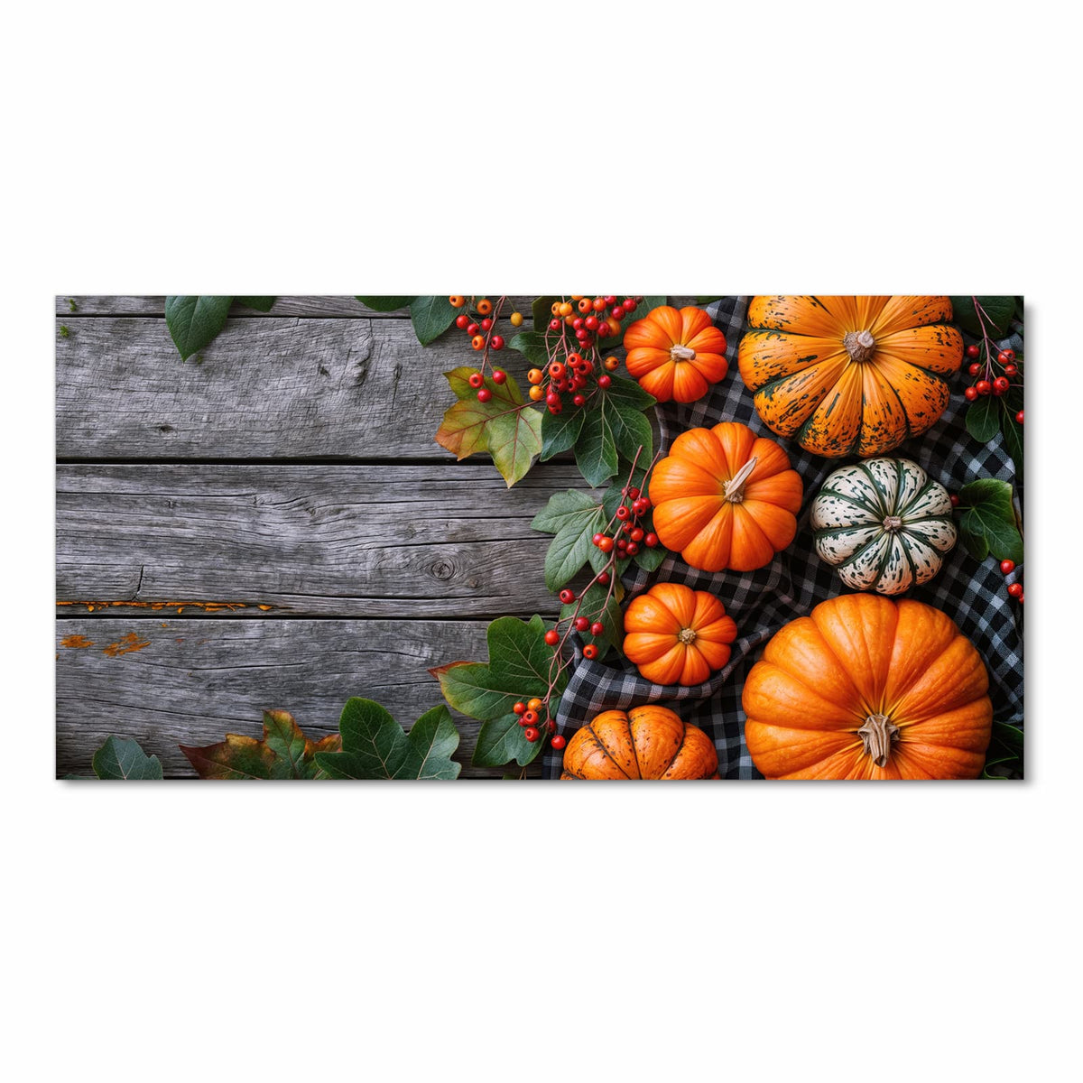 Fleckenresistenter rutschfester Küchenteppich mit Motiv Herbstlicher Kürbis in Frontansicht