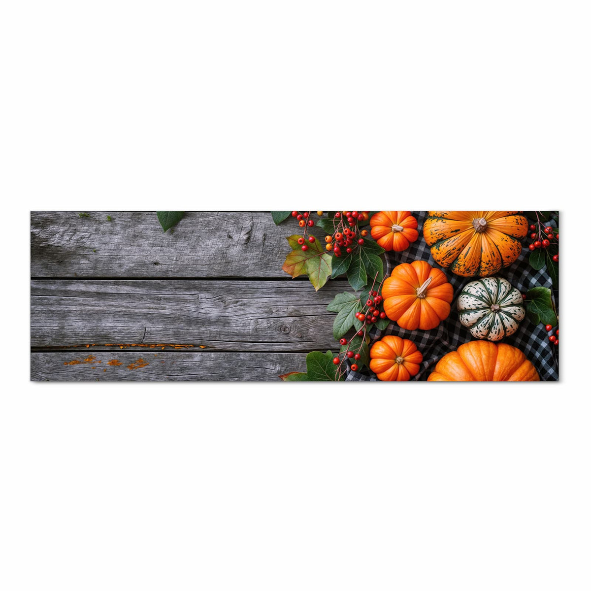 Rutschfester Küchenläufer mit Motiv Herbstlicher Kürbis in Frontansicht für sicheren Stand