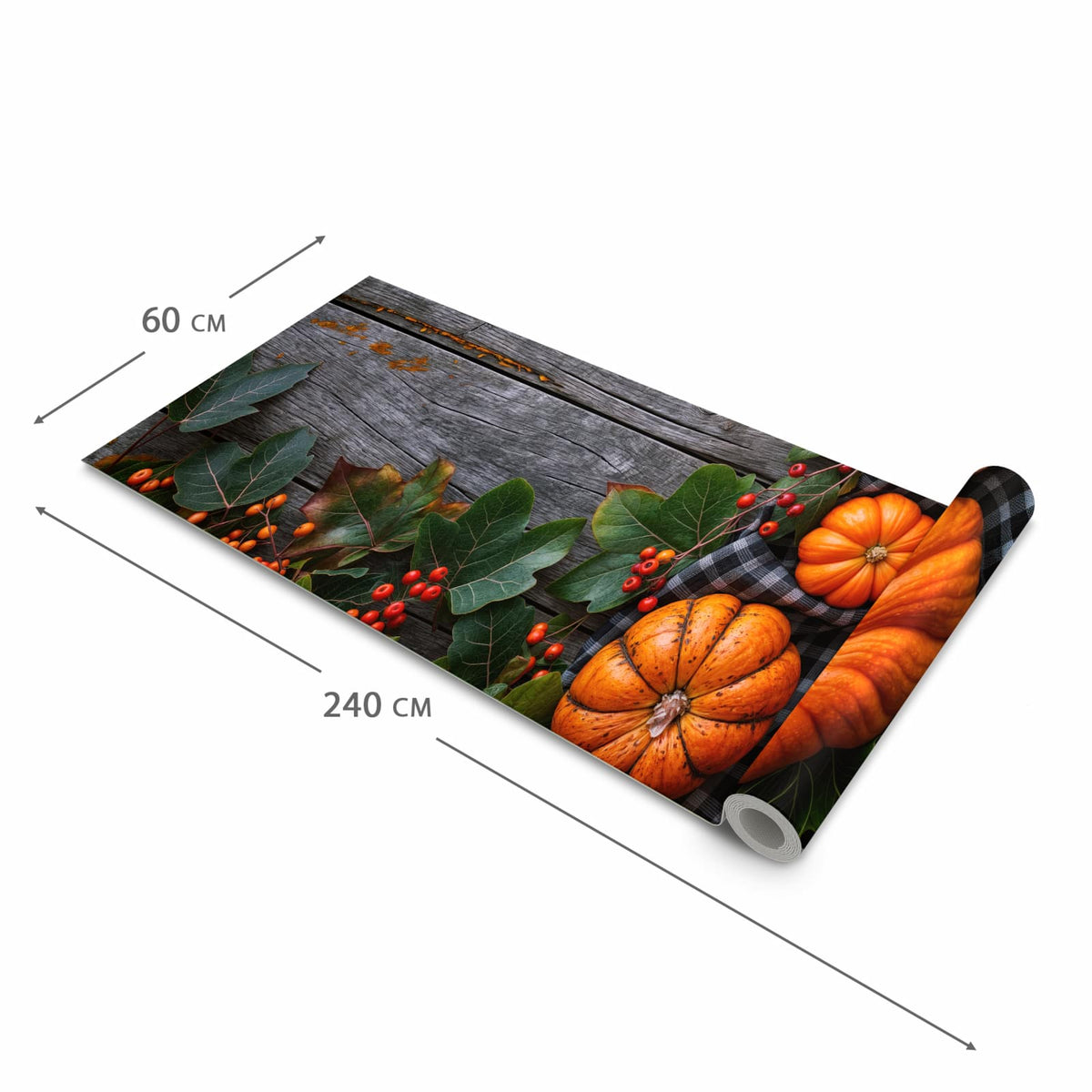 Waschbarer Küchenteppich mit Motiv Herbstlicher Kürbis in der Grösse 90x240 cm für Ordnung