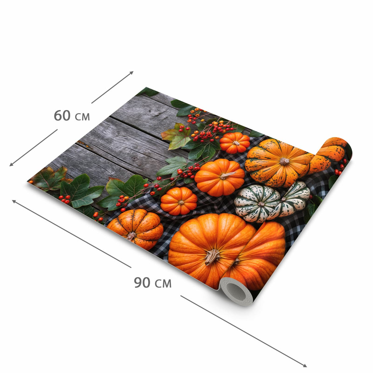 Formstabiler waschbarer Küchenteppich mit Motiv Herbstlicher Kürbis in der Grösse 90x240 cm
