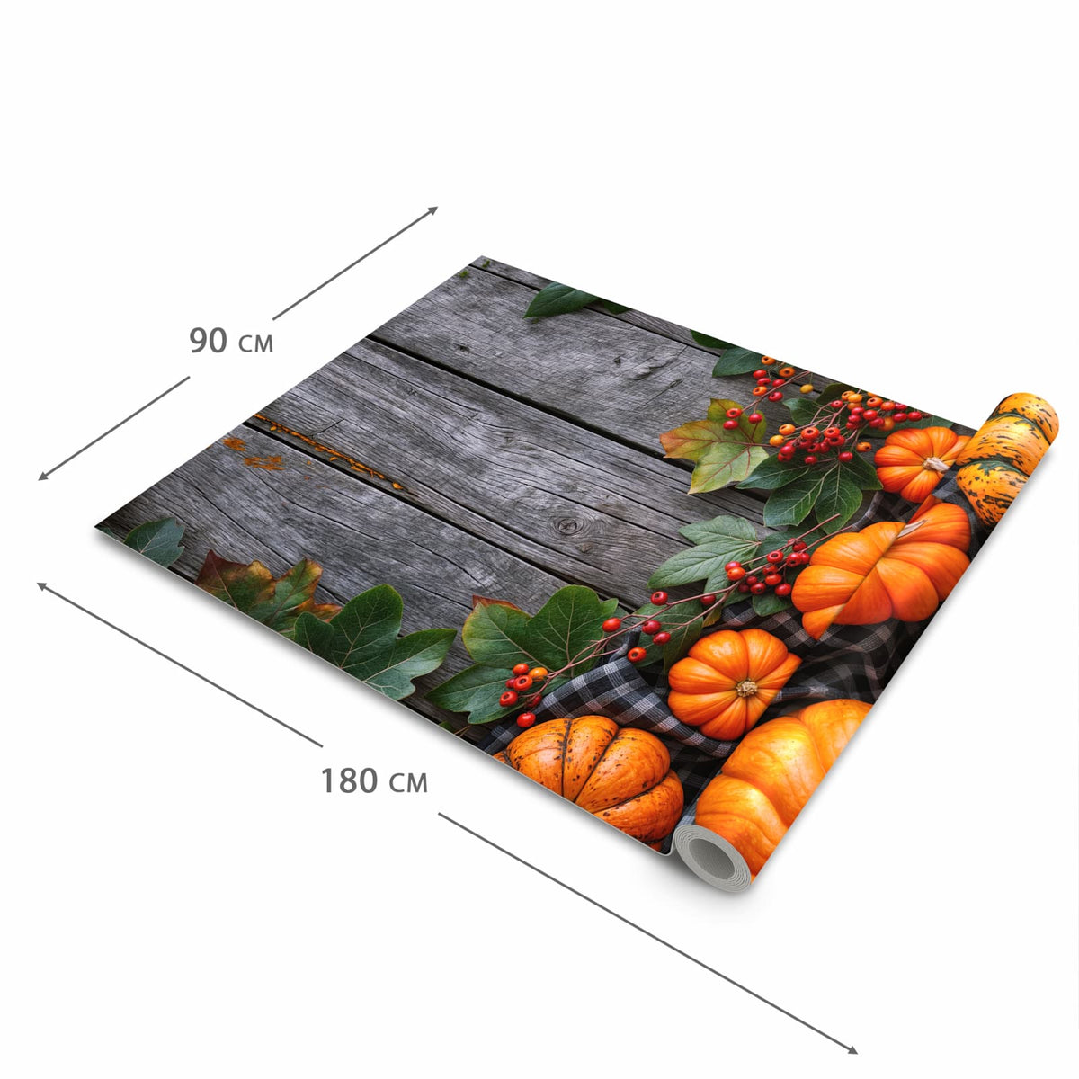 UV-beständiger rutschfester Küchenläufer mit Motiv Herbstlicher Kürbis in der Grösse 90x240 cm