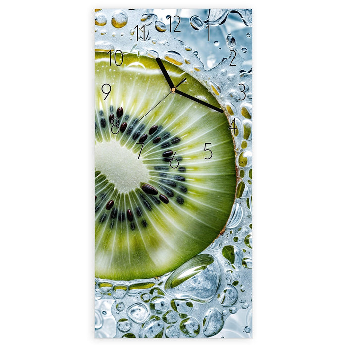 Wanduhr Kiwi mit Eis aus Glas – Hochformat 30 × 60 cm mit Ziffernblatt Elegant
