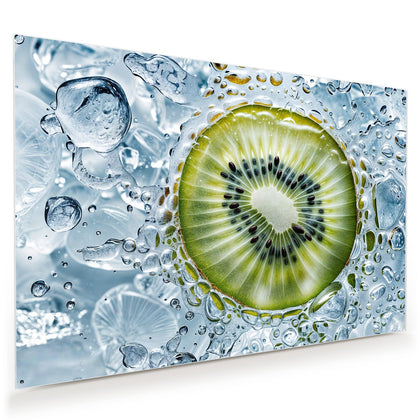 Wandbild mit dem Motiv Kiwi in Wasserblasen