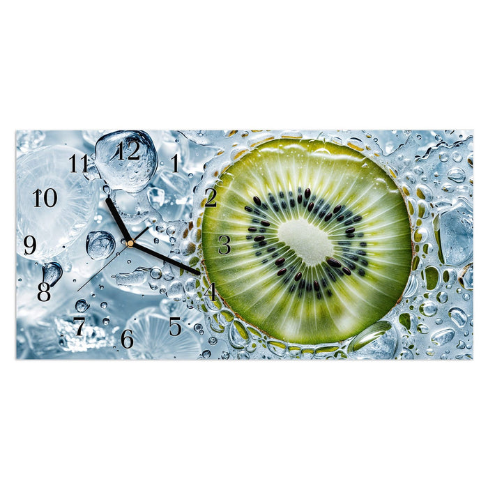 Wanduhr Kiwi mit Eis aus Glas – Querformat 60 × 30 cm mit Ziffernblatt Klassisch
