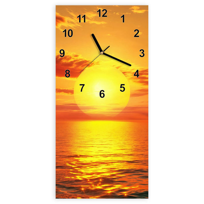 Wanduhr Sonnenuntergang am Meer aus Glas – Hochformat 30 × 60 cm mit Ziffernblatt Modern