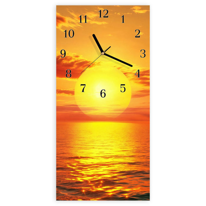 Wanduhr Sonnenuntergang am Meer aus Glas – Hochformat 30 × 60 cm mit Ziffernblatt Klassisch