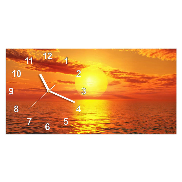 Wanduhr Sonnenuntergang am Meer aus Glas – Querformat 60 × 30 cm mit Ziffernblatt Modern