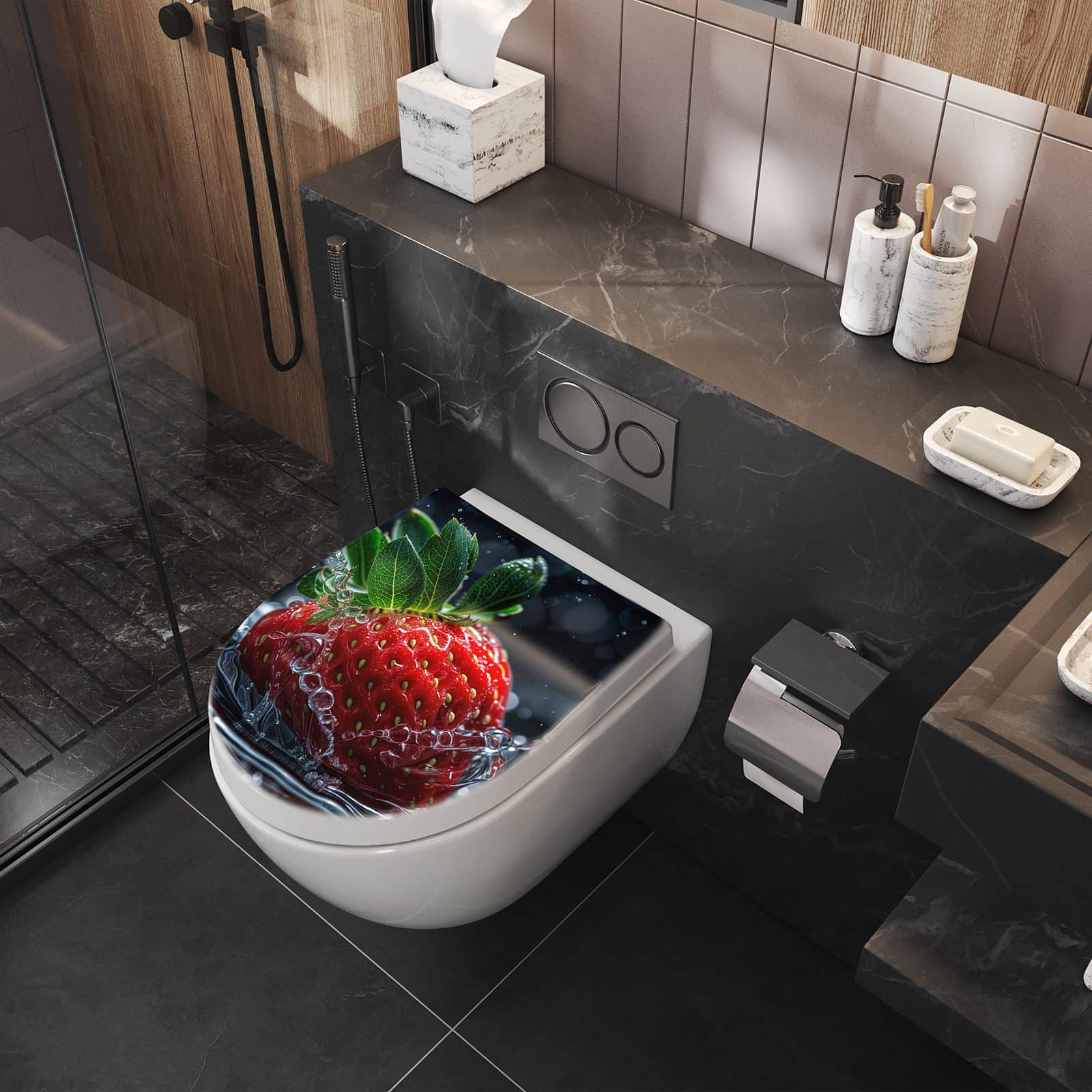 WC-Sitz mit Absenkautomatik Erdbeere im Wasser