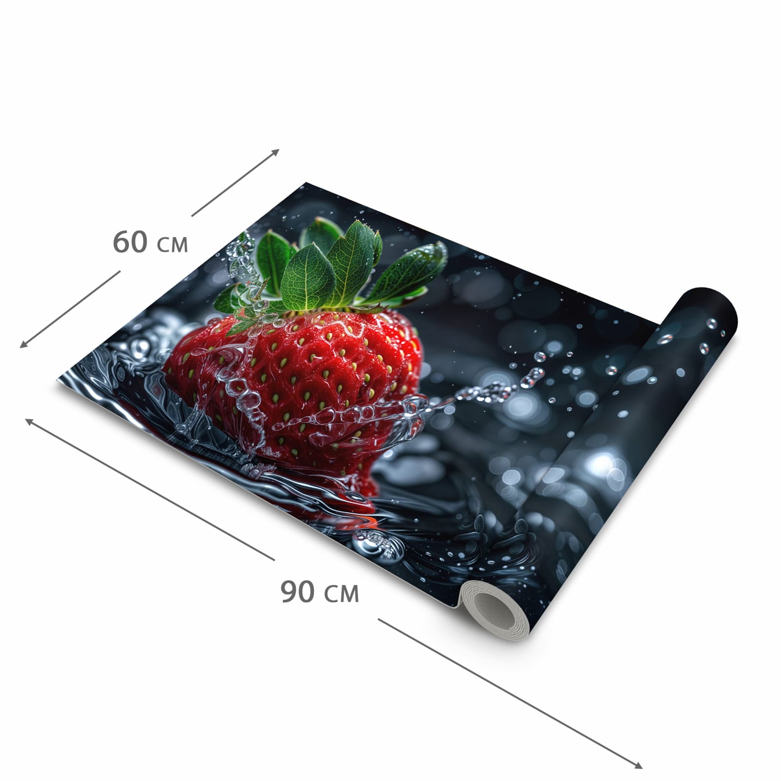 Küchenteppich mit Motiv Erdbeere im Wasser in der Grösse 90x180 cm für angenehme Haptik