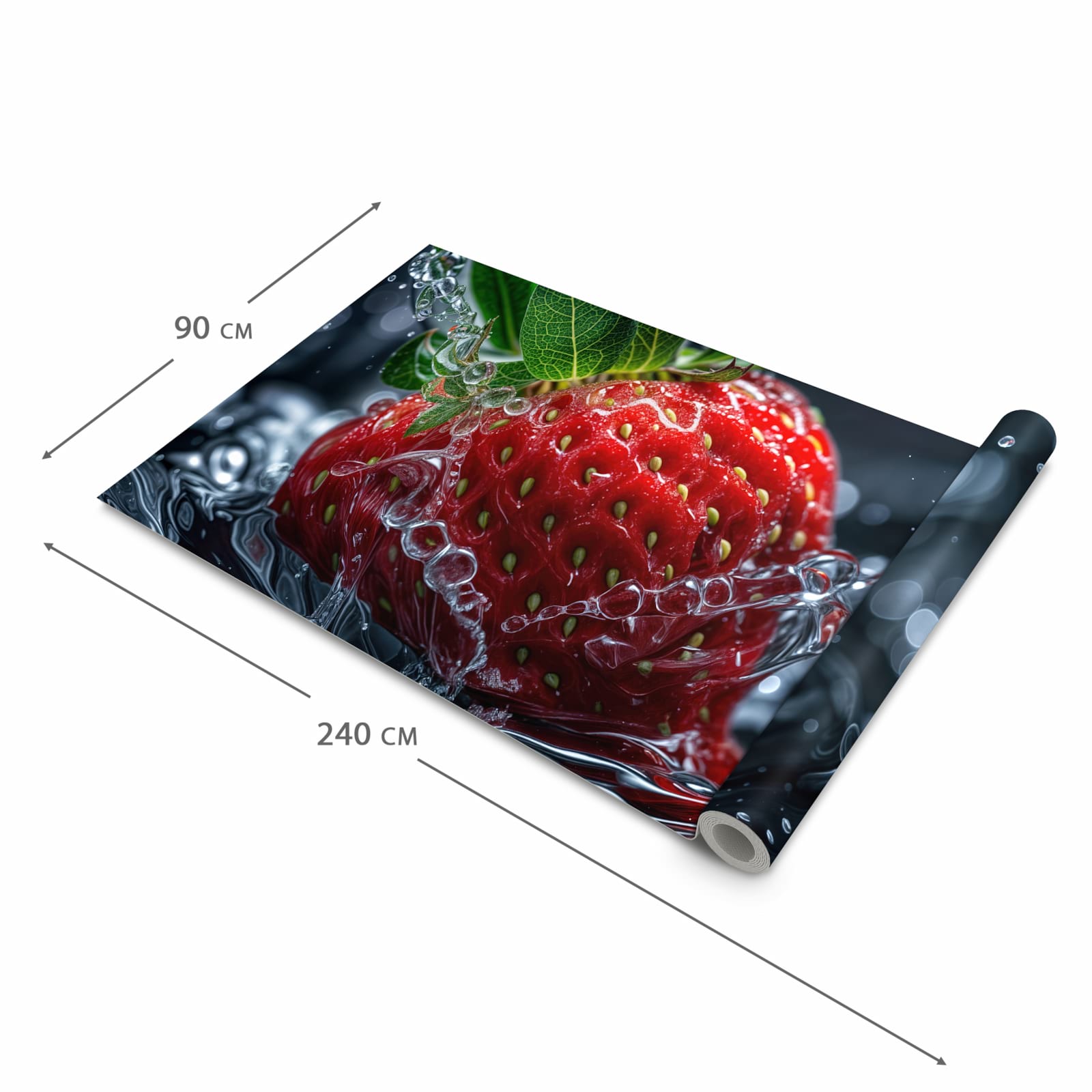 Feuchtigkeitsresistenter Küchenteppich mit Motiv Erdbeere im Wasser in der Grösse 90x180 cm