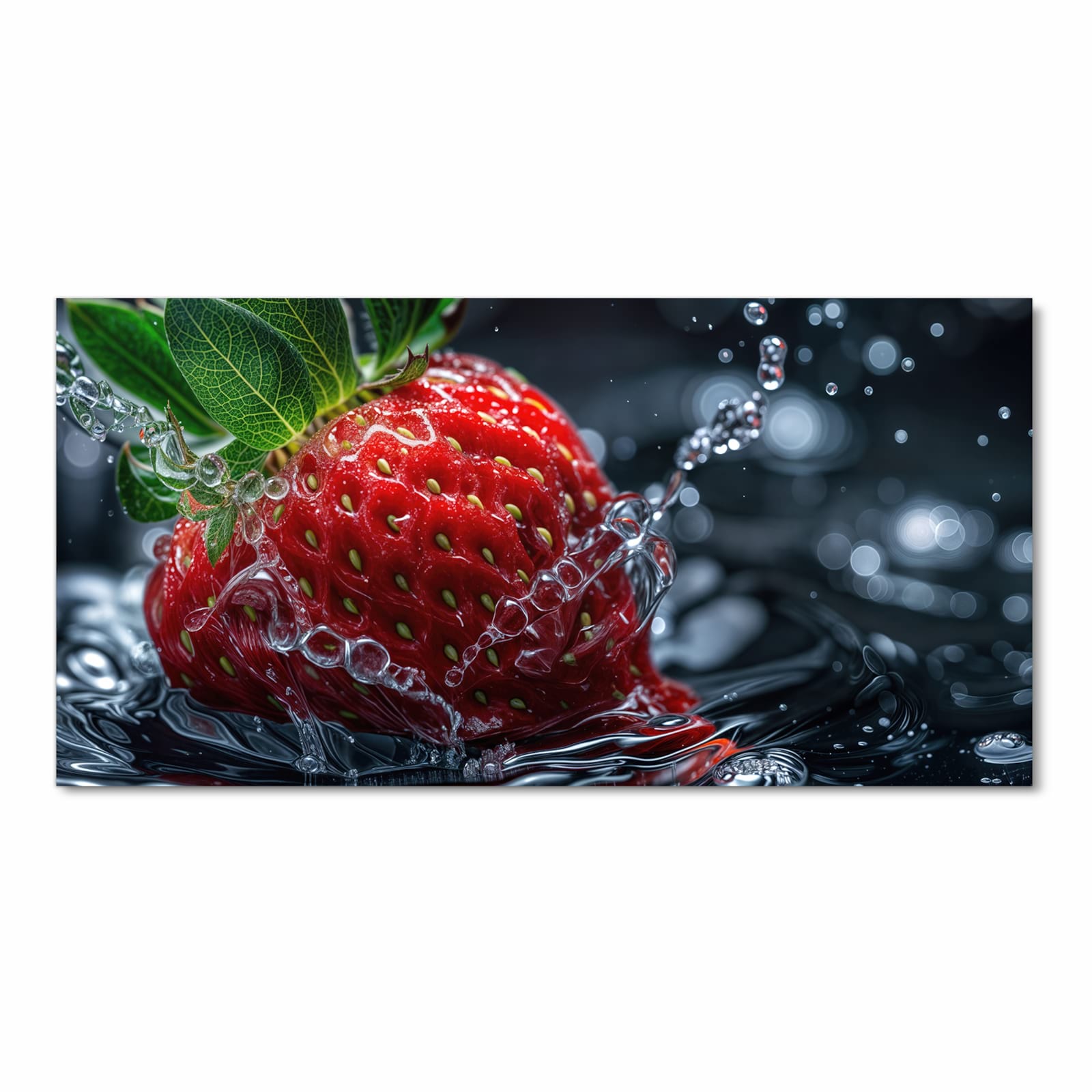 Rutschfester Küchenteppich mit Motiv Erdbeere im Wasser in Frontansicht, abwaschbar