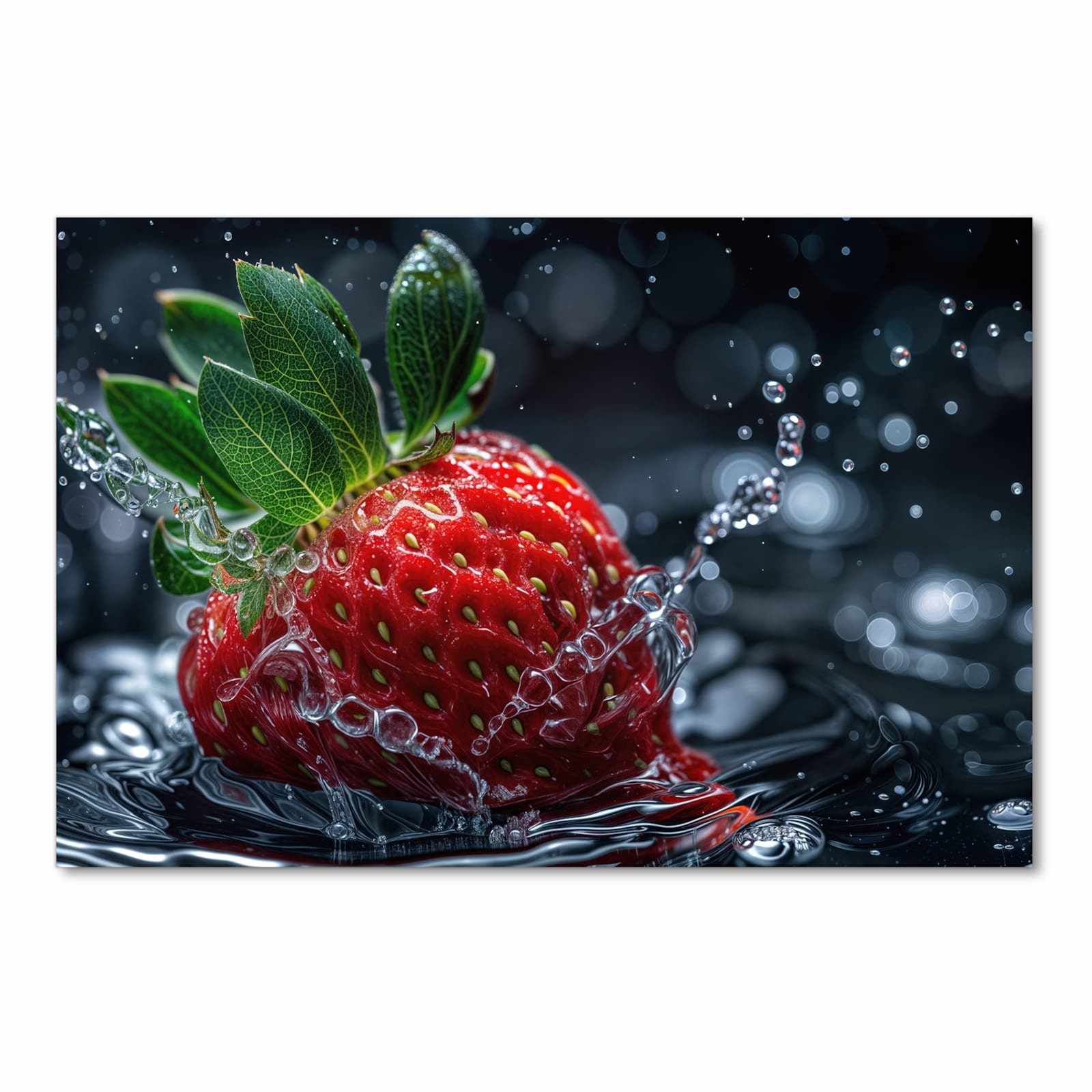 Formstabiler Küchenteppich mit Motiv Erdbeere im Wasser in Frontansicht