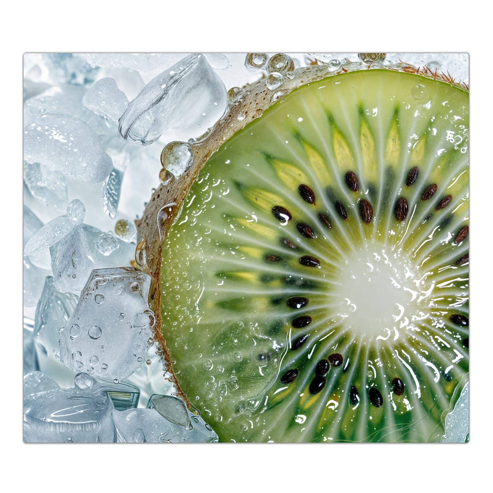 1-teilige Herdabdeckung aus Glas mit Kiwi im Eis-Motiv in der Frontansicht