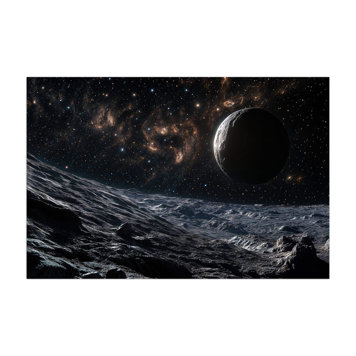 Küchenrückwand aus Glas Mondlandschaft im All im Hochformat, Motiv bildfüllend von vorn