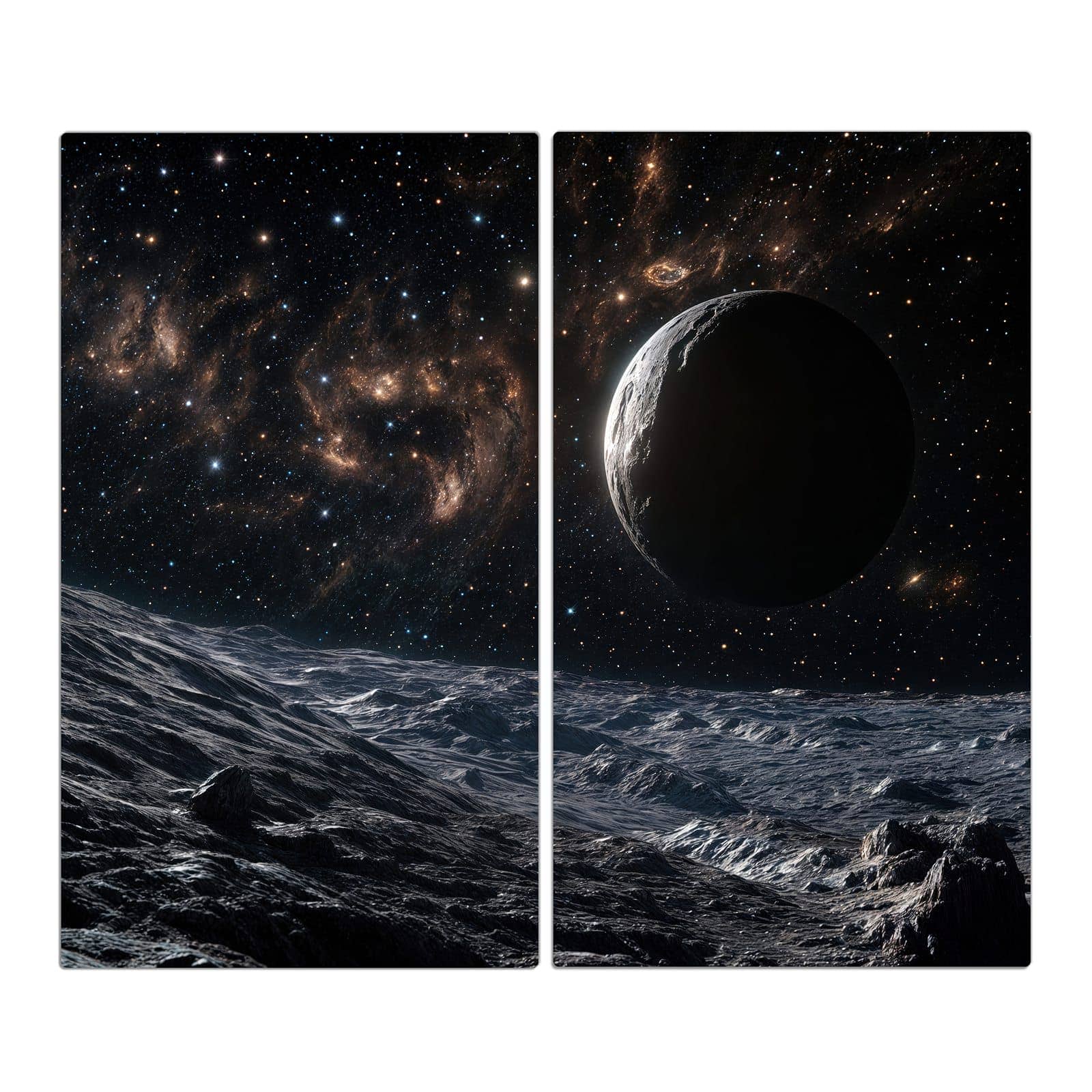 2-teilige Herdabdeckplatte mit Weltraumlandschaft-Motiv in der Frontansicht #grösse_2-Teilig (60x52cm)