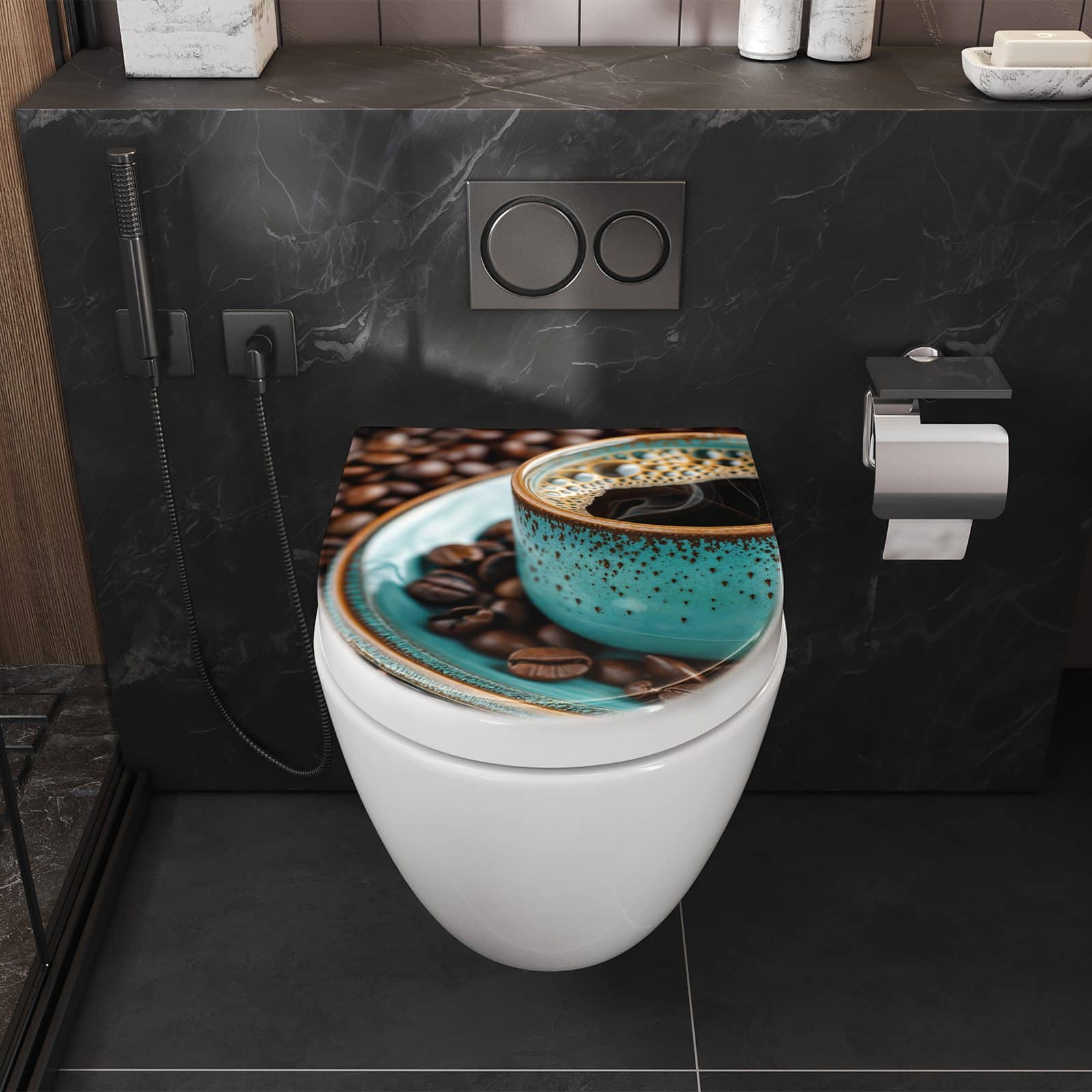 WC-Sitz mit Absenkautomatik Kaffee mit Tasse