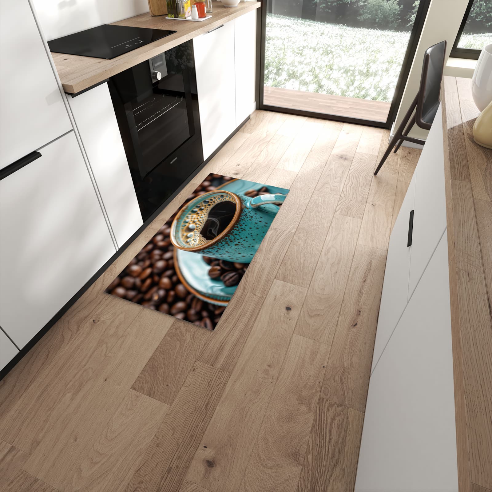 Farbbeständiger Küchenläufer mit Motiv Kaffee mit Tasse in moderner Küche zum Waschen #grösse_60 x 120 cm